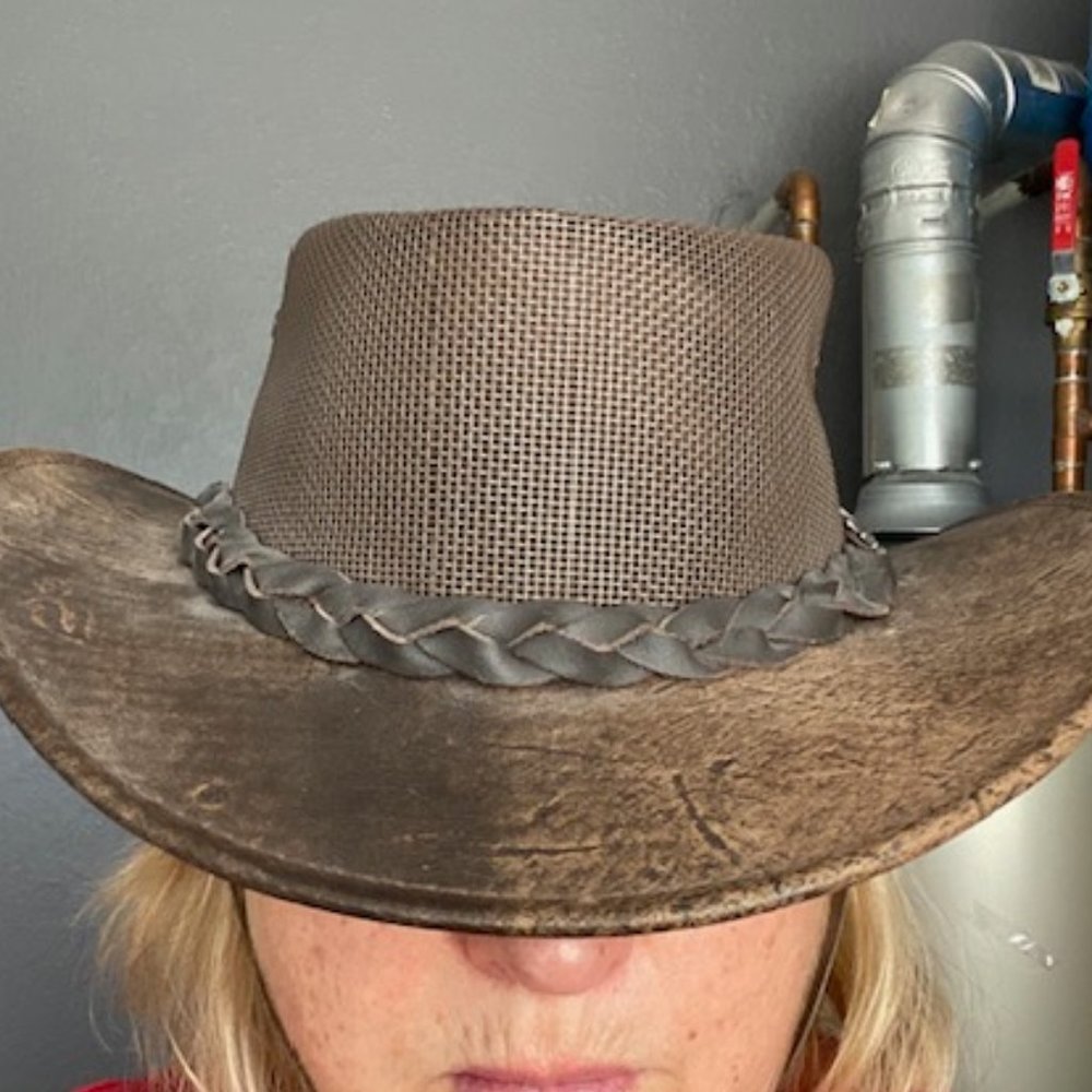 Koolaroo Stonewash Mesh Aussie Kangaroo Leather Bush Hat